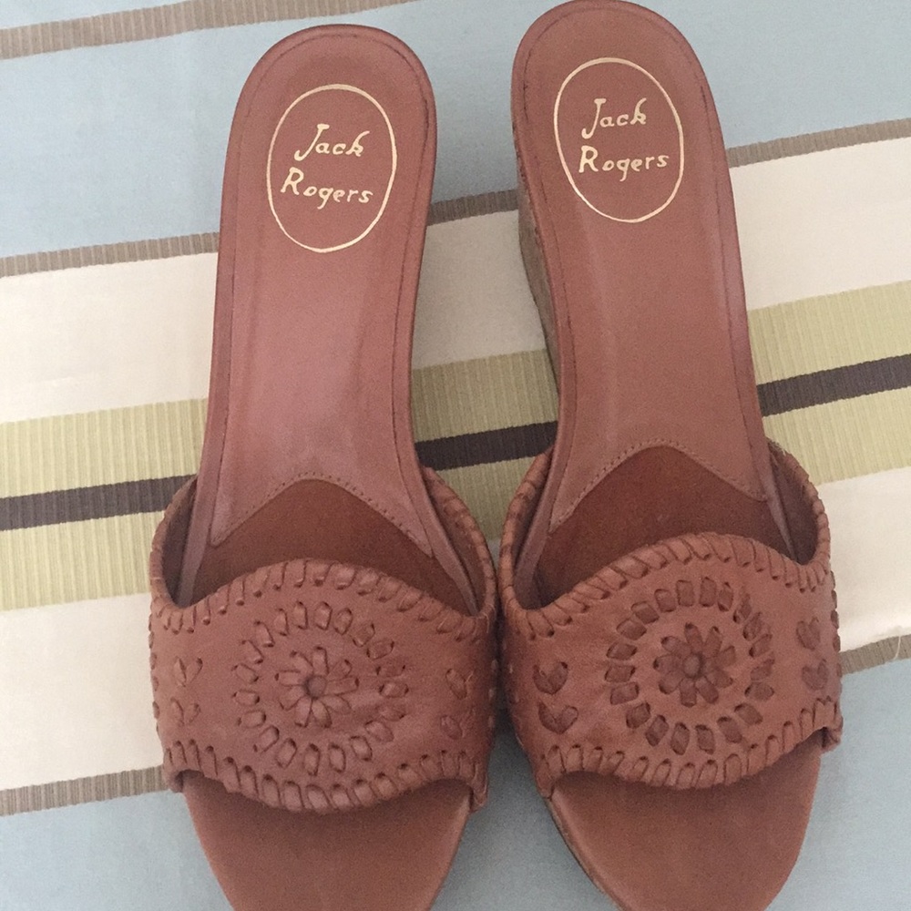 Jack Rogers Cognac Barcelona Capri Wedge  Sandals